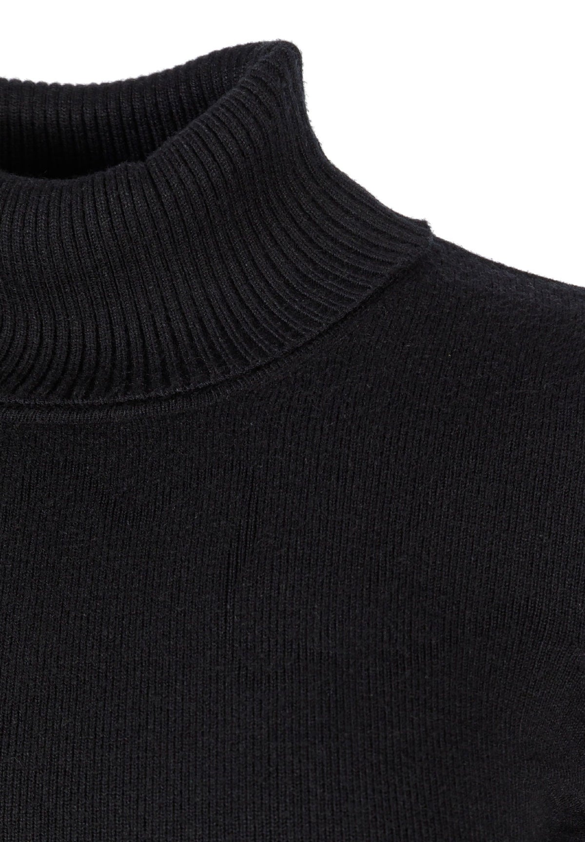 Black roll neck jumper, roll neck detail.
