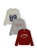 Girls grey Girls 3 pack long sleeve t-shirts front graphic prints