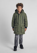 Długa kurtka ocieplana z kieszeniami i polarową podszewką