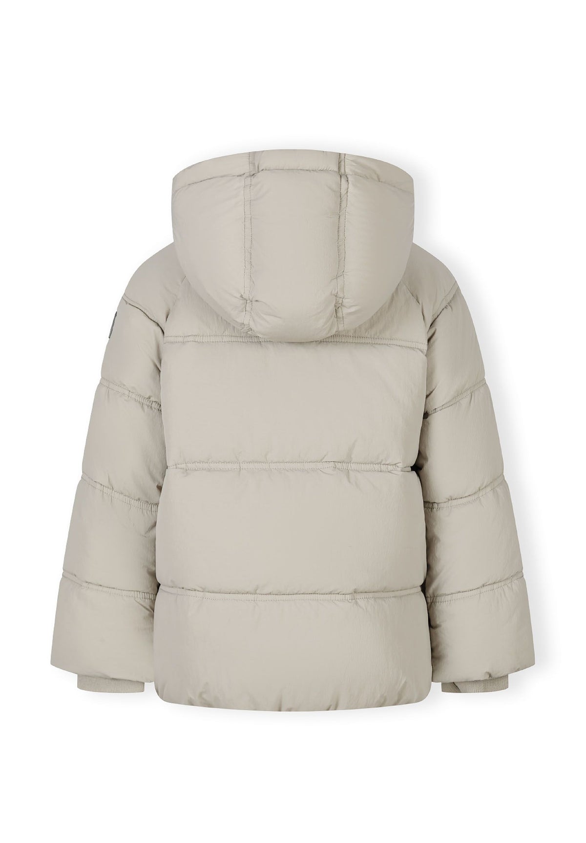 Back of a stone puffer jacket.