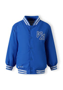 Boys baseball style jacket in cobalt blue, front view with ribbed cuffs and waistband.
