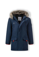 Kurtka parka z futerkiem i kieszenami na suwak granatowa