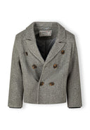 Płaszcz dwurzędowy z kołnierzem i ściągaczami