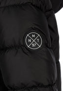 Długa pikowana kurtka z kapturem i napami