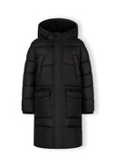 Długa pikowana kurtka z kapturem i napami