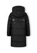 Długa pikowana kurtka z kapturem i napami