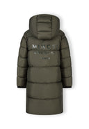 Długa pikowana kurtka z kapturem i napami