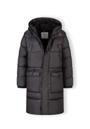 Długa pikowana kurtka z kapturem i napami