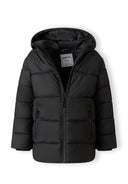 Boys black pu jacket with hood and zip pockets