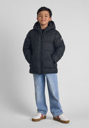 Boys black pu jacket with hood and zip pockets