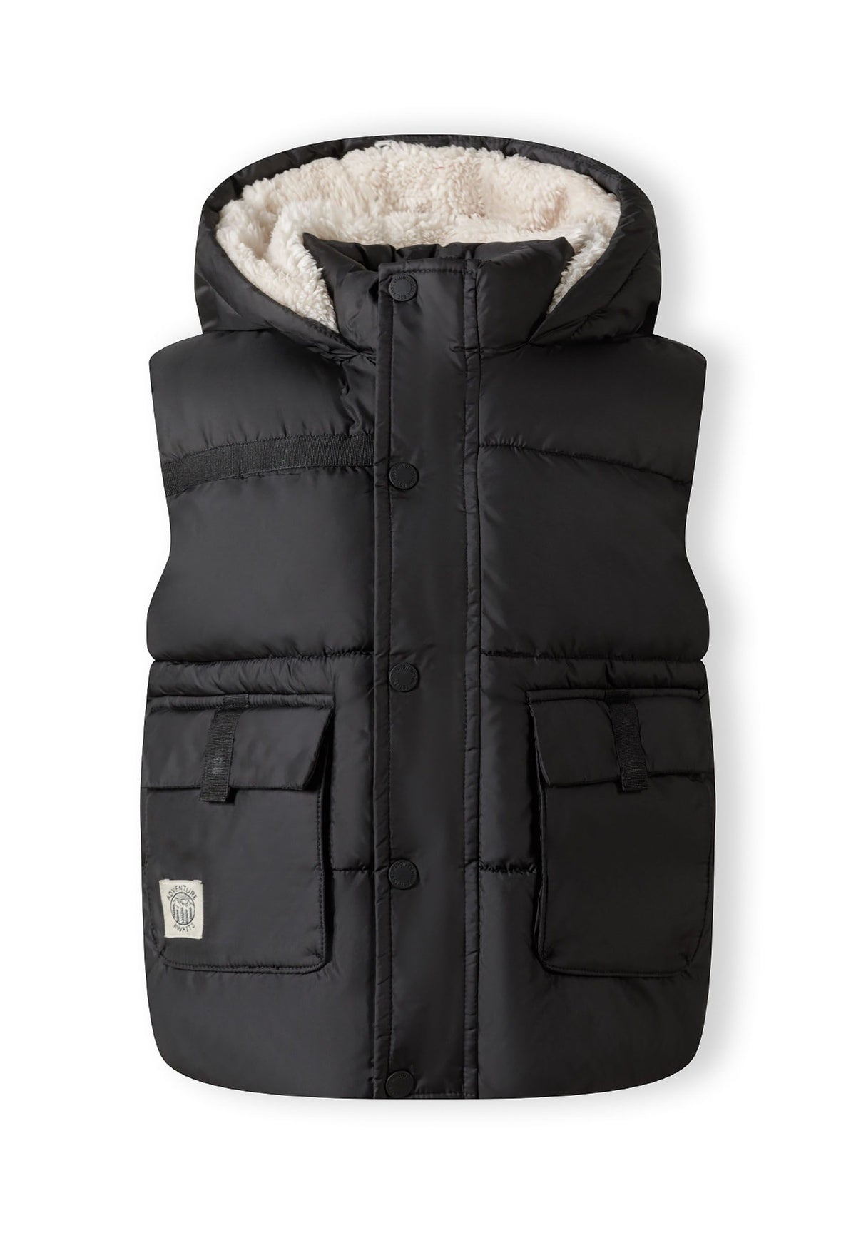 Black padded gilet, front.