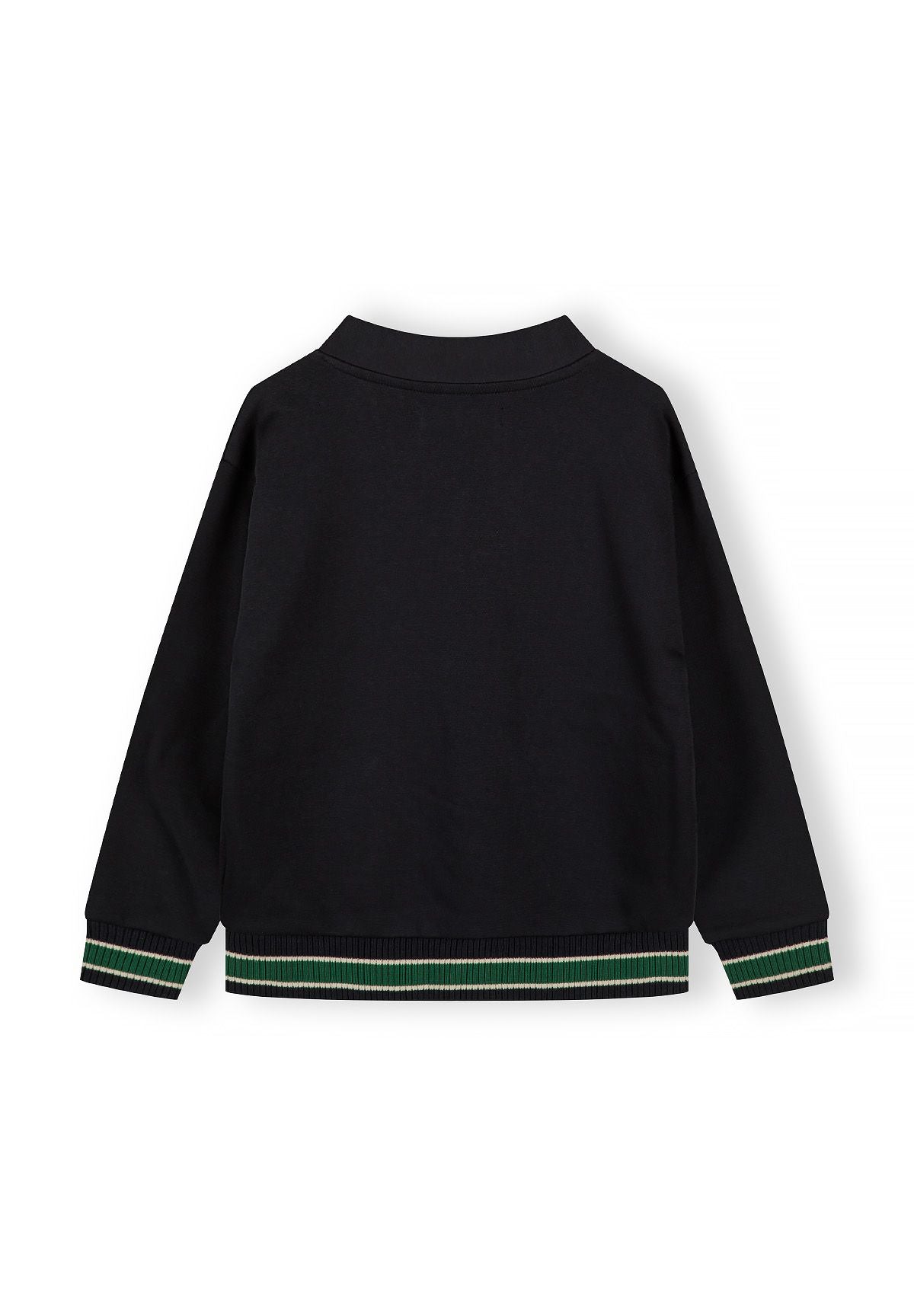 Navy varsity cardigan, back.
