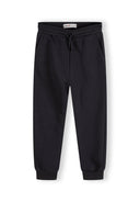 Boys joggers in navy with ribbed cuffs and drawcord, front view.