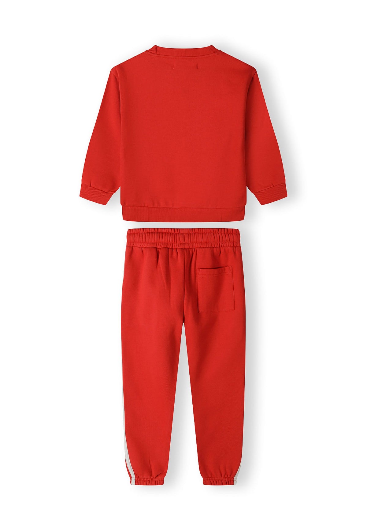 Red and cream sweatshirt and joggers set, set backs.