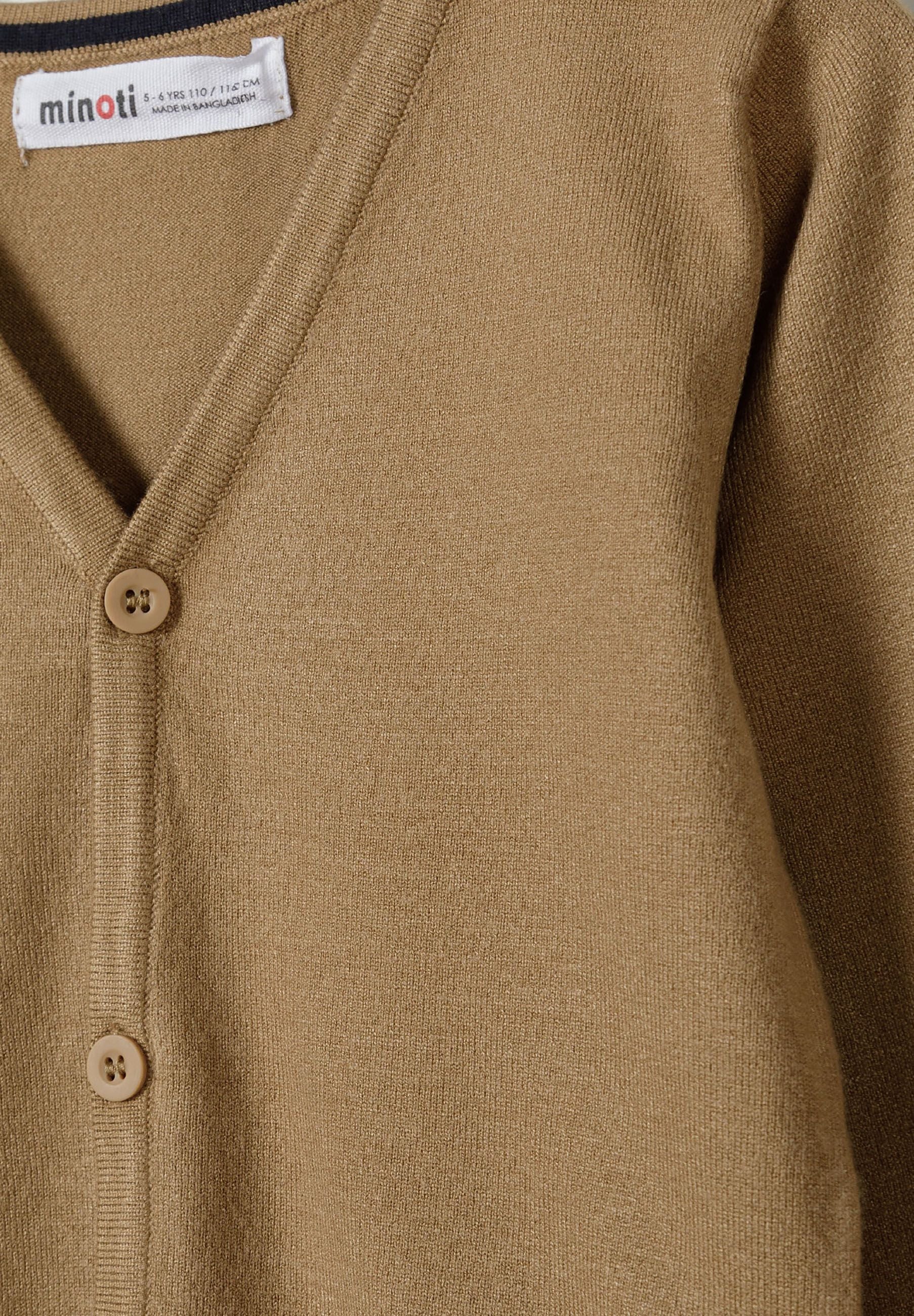 Fine Knit Cardigan, Button Front, Beige - 3