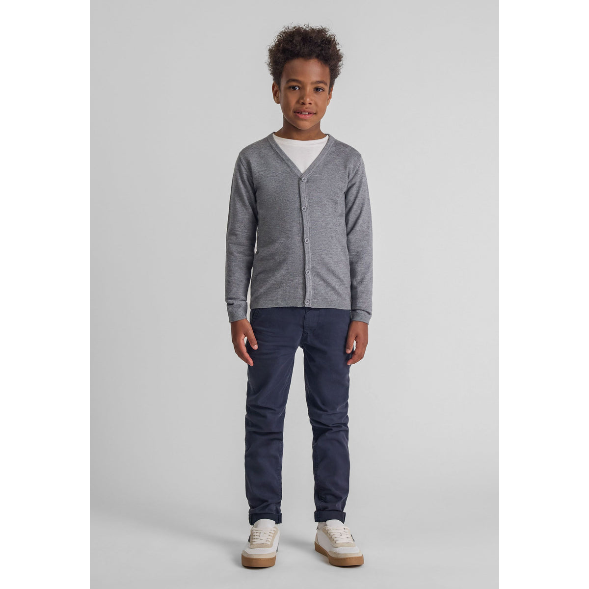Boys' v-neck cardigan in grey — complete product view for square Shop card