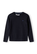 Sweter z okrągłym dekoltem i haftem na piersi granatowy