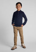 Boys navy Boys fine knit polo jumper with button