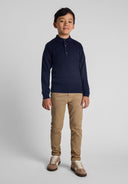 Boys navy Boys fine knit polo jumper with button