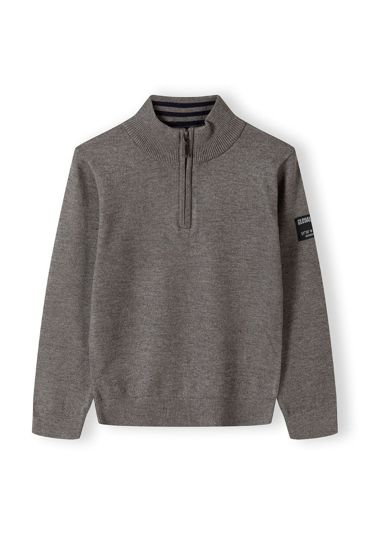Grey quarter-zip jumper, front.