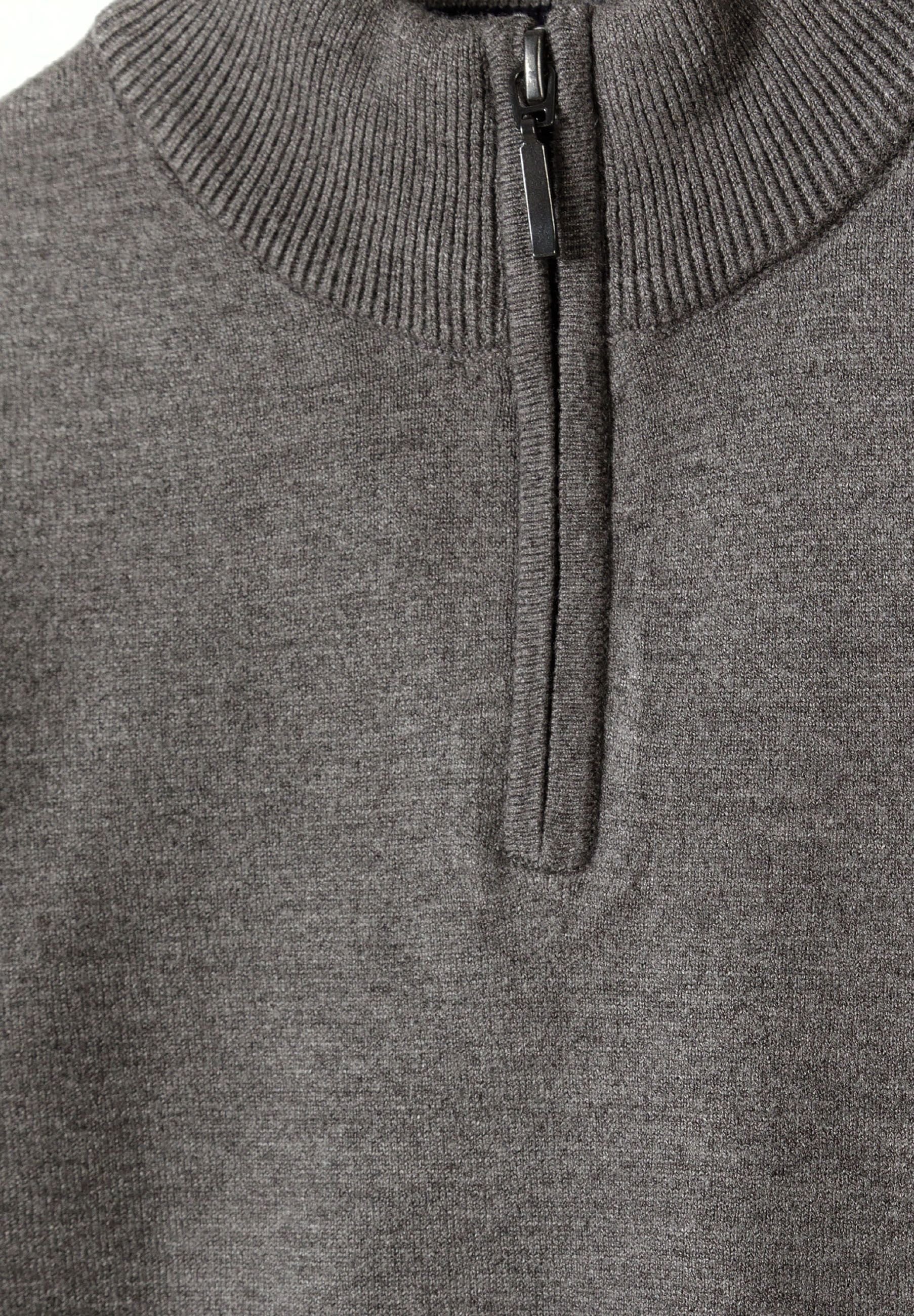 Half-Zip Knit Jumper, Grey, Stand Collar - 3