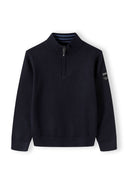 Sweter ze stójką z suwakiem, ściągaczami i naszywką