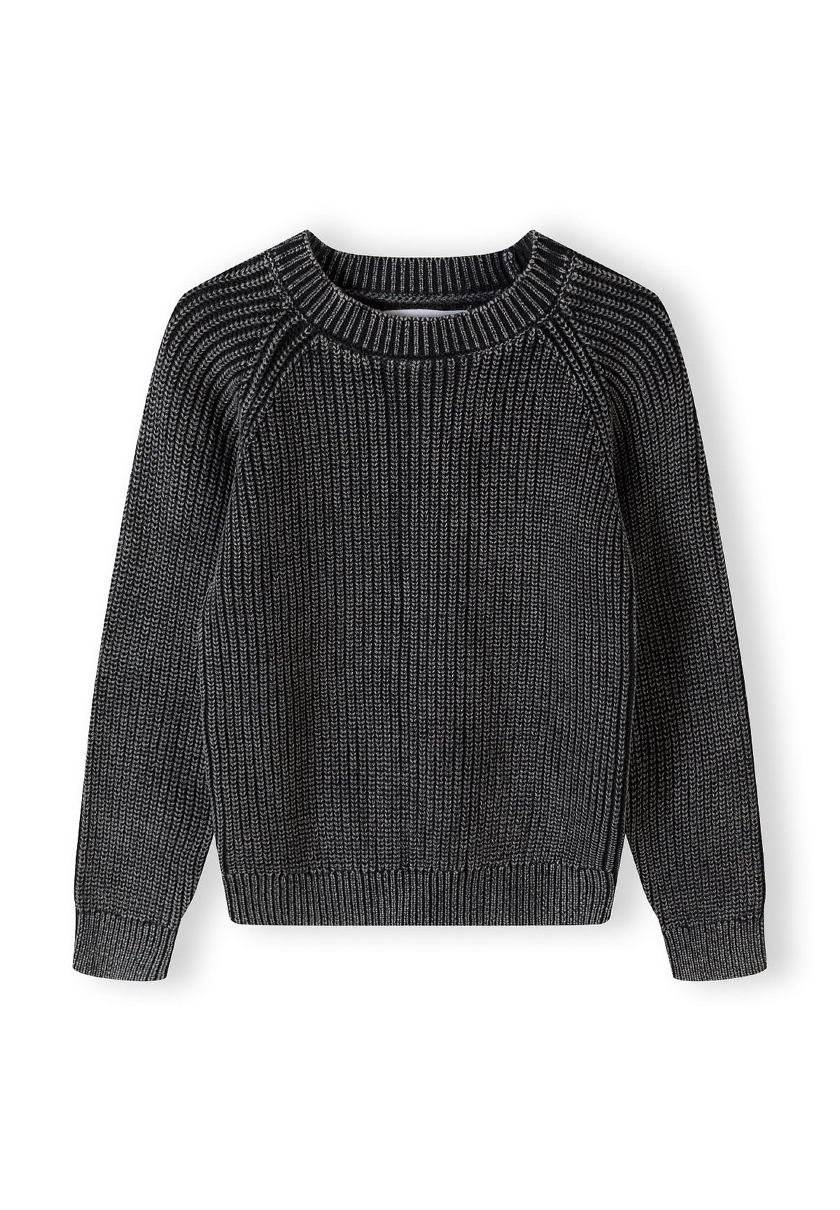 Washed black ribbed jumper, front.
