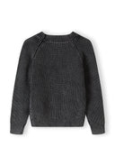 Boys cotton jumper, acid wash black, back view, ribbed texture and cuffs.