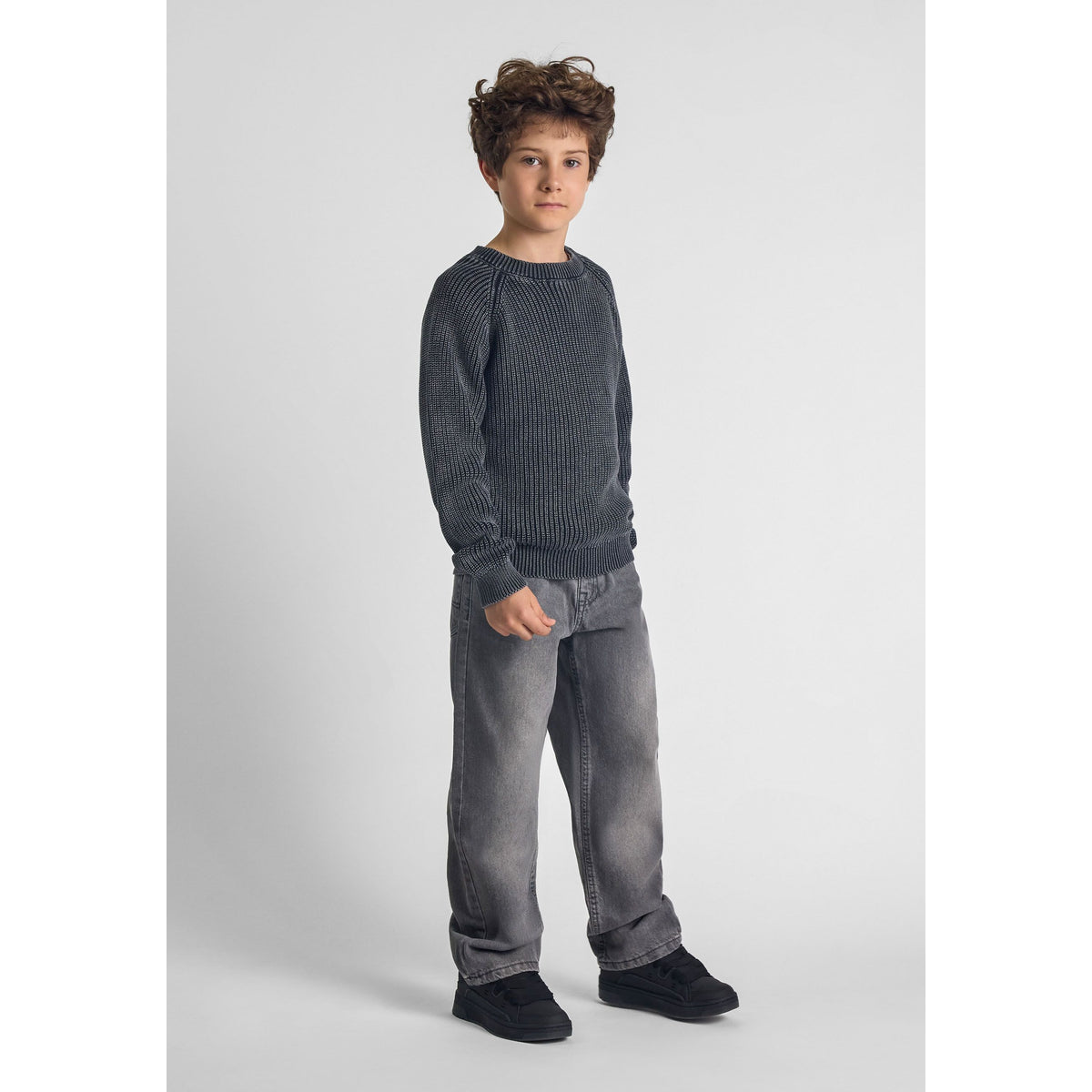 Boys' ribbed jumper in washed black — complete product view for square Shop card