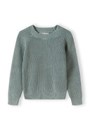 Boys khaki cotton jumper, front view, with ribbed cuffs and crew neckline.