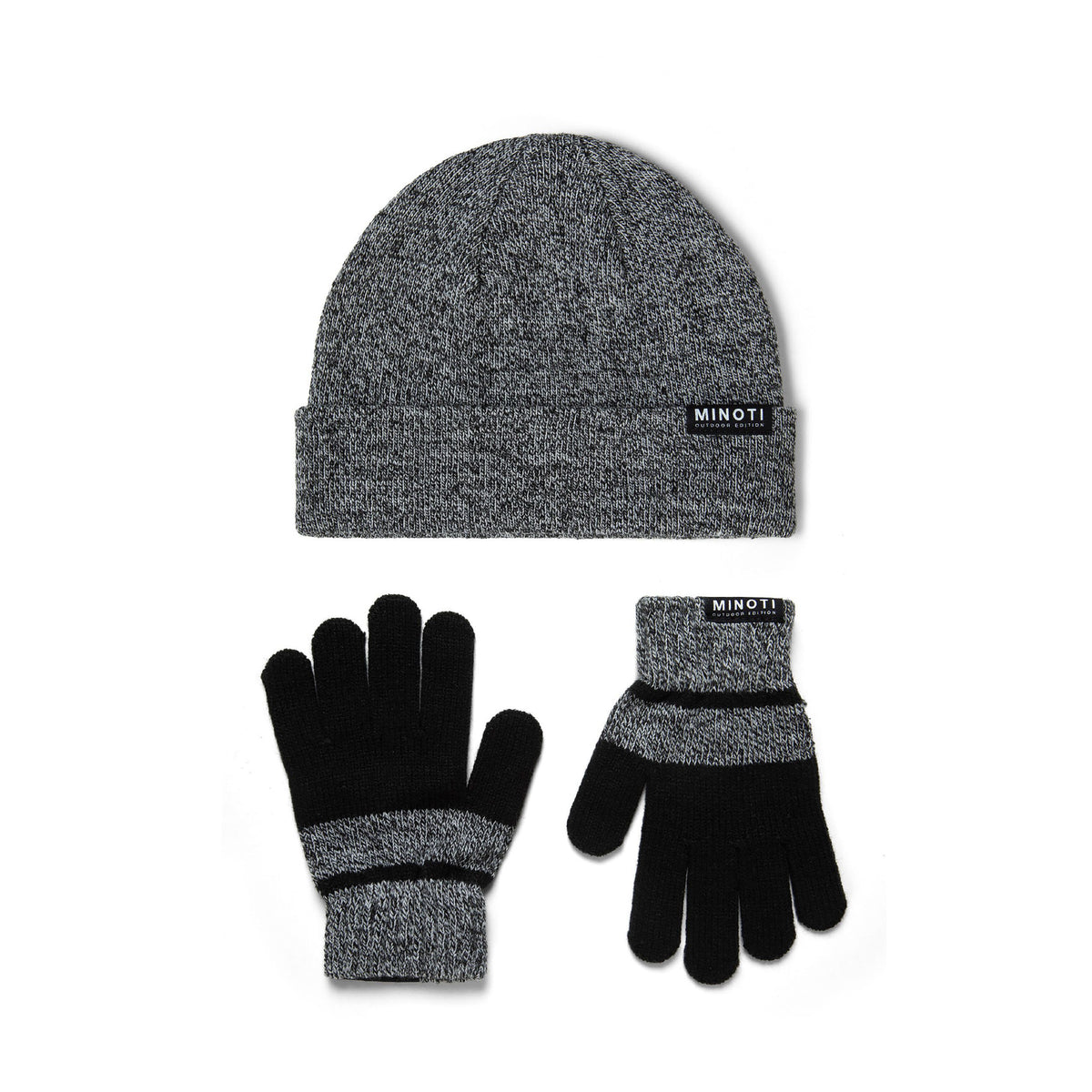 Boys' hat and gloves set in grey marl and black — complete product view for square Shop card