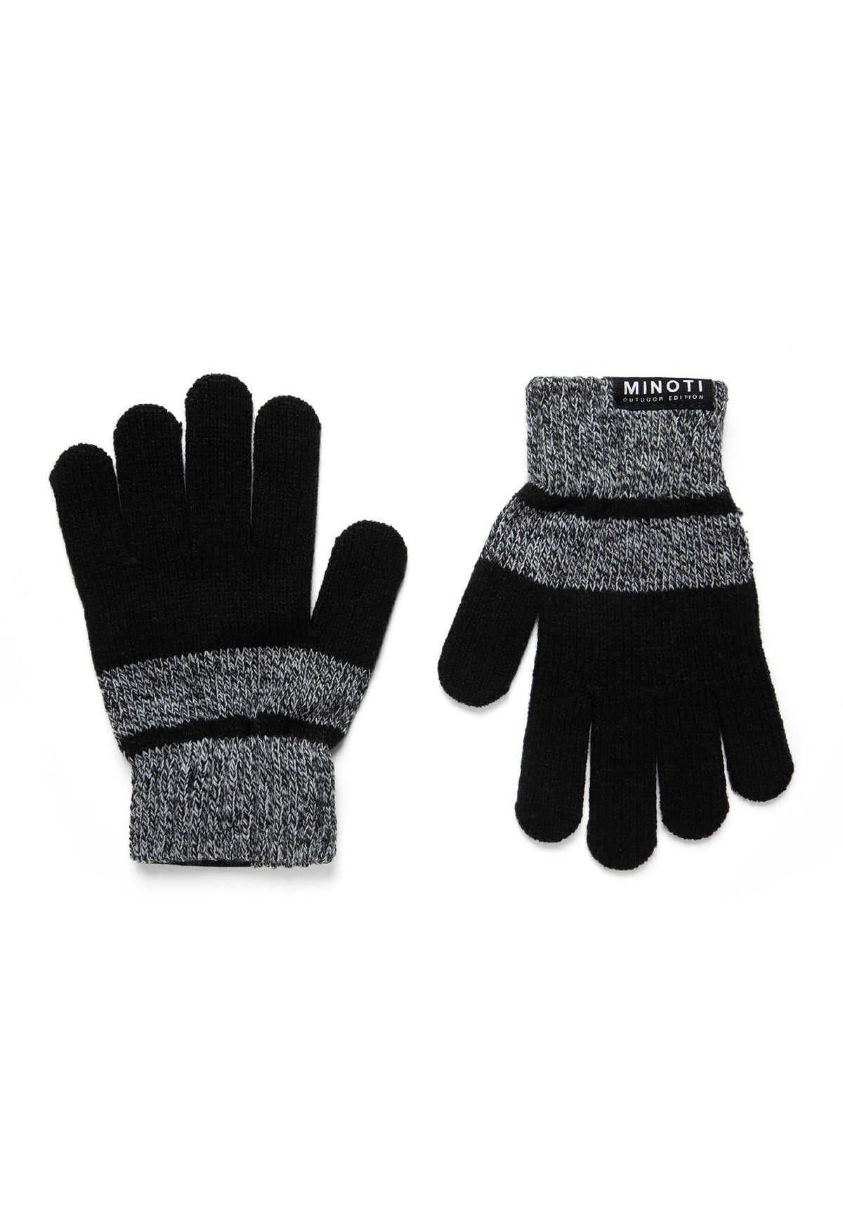 Grey marl and black hat and gloves set, pair of gloves.