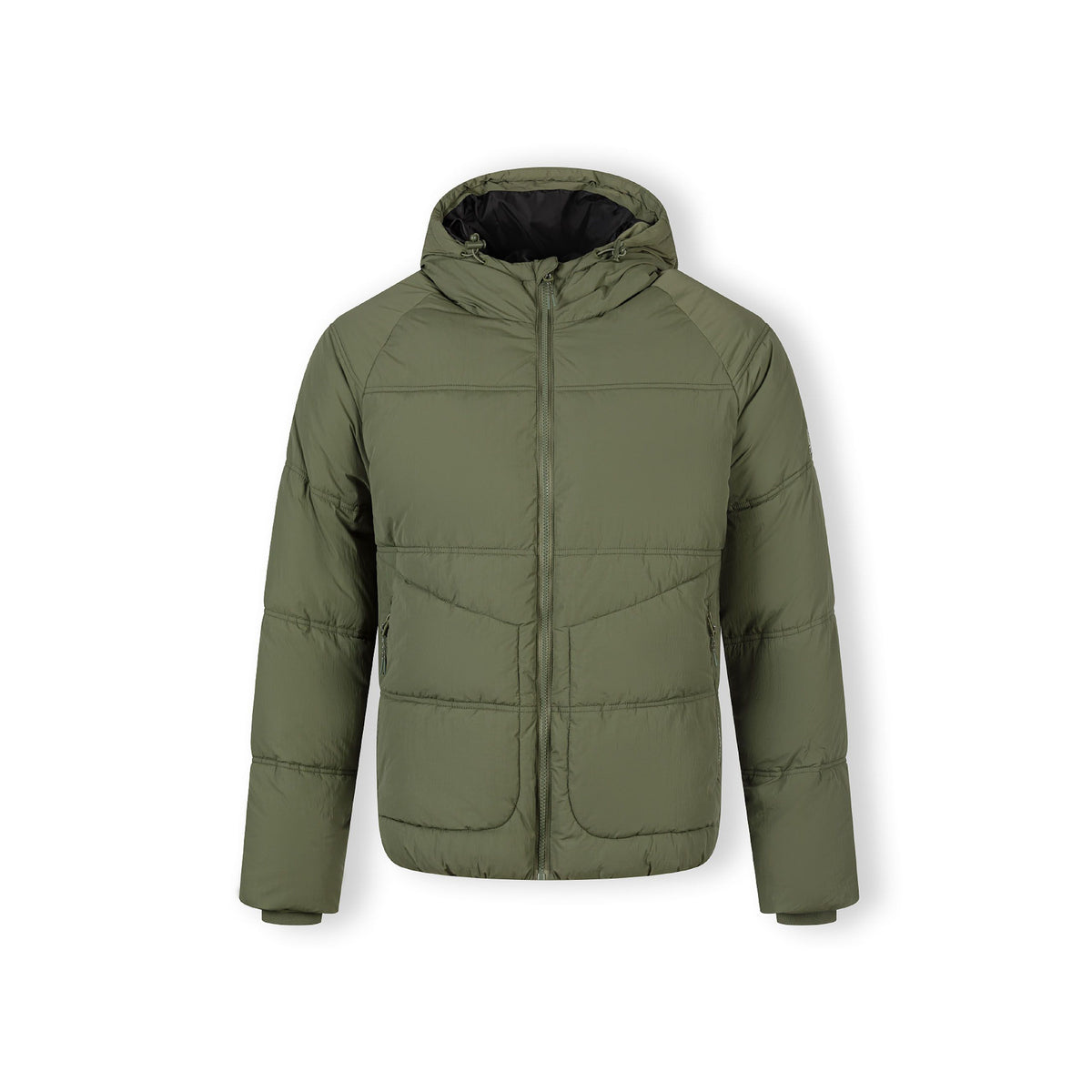 Men's puffer jacket in khaki — complete product view for square Shop card