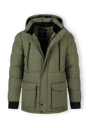 Długa kurtka ocieplana z kieszeniami i polarową podszewką