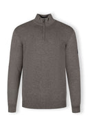 Men's half zip jumper in grey with ribbed cuffs and stand collar.