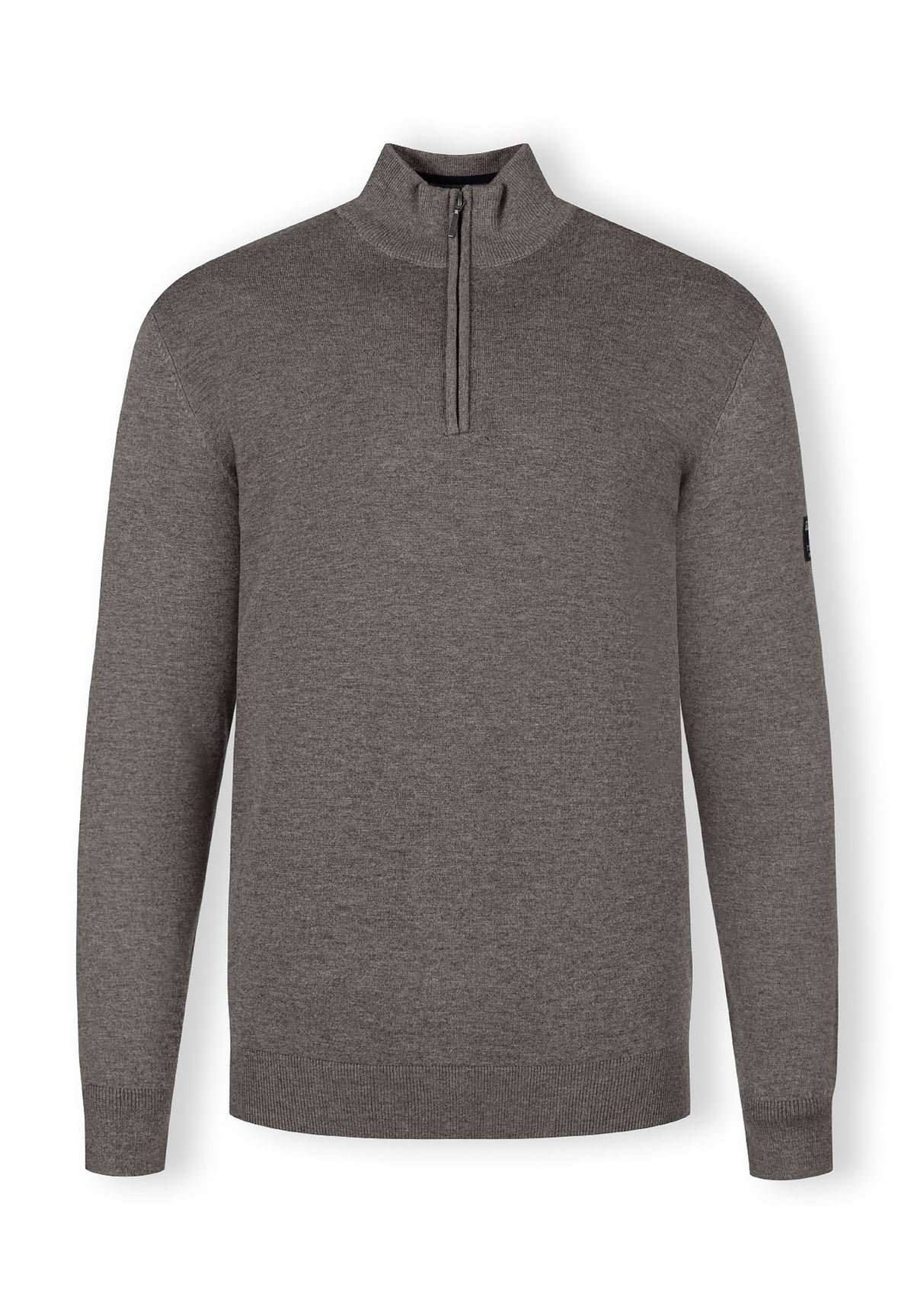 Grey marl quarter zip jumper, front.