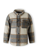 Boys padded shirt jacket in grey check with two front pockets and press stud fastening.