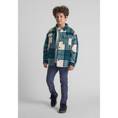 Boys' check shacket in green, cream and black