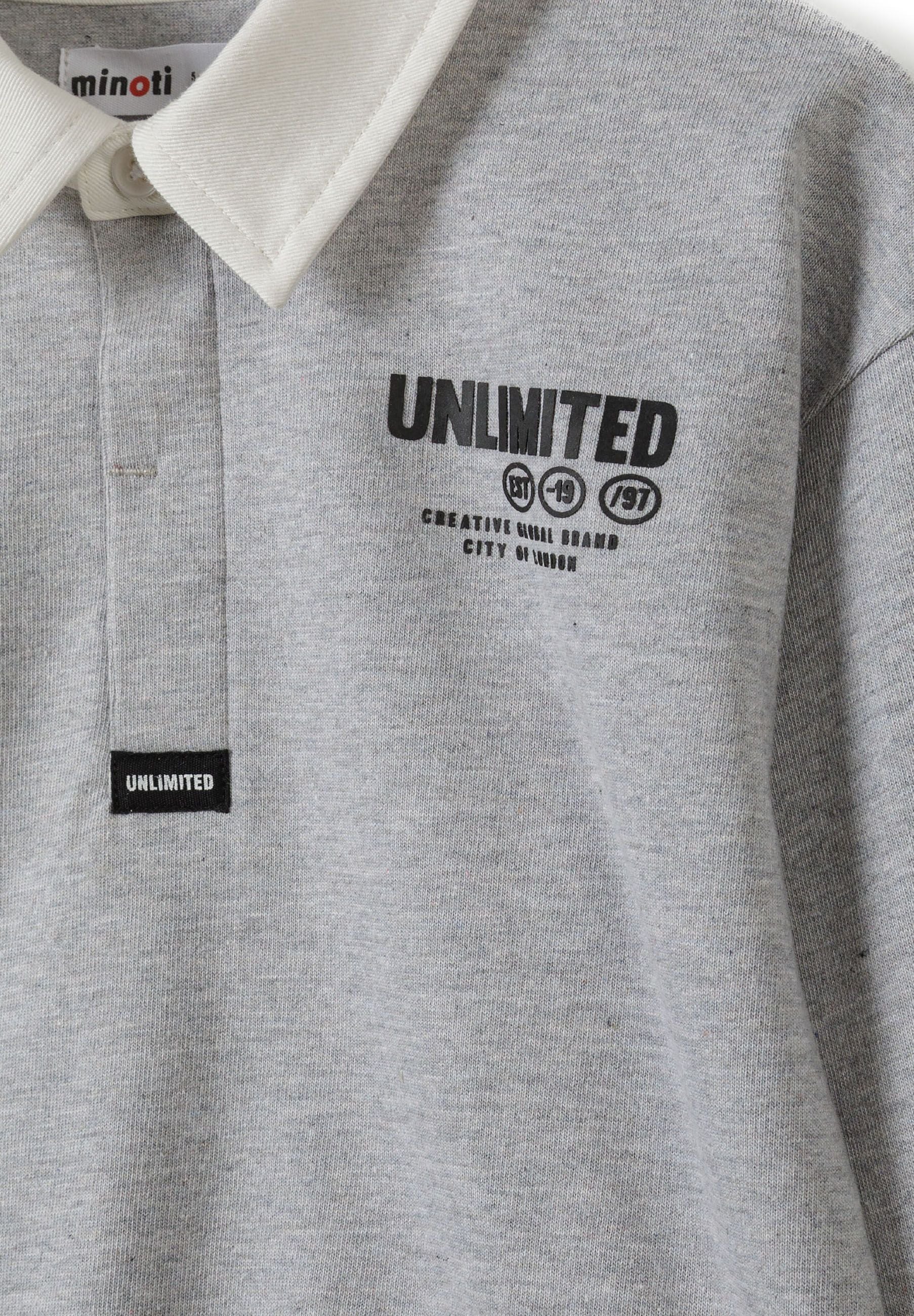 Long Sleeve Polo Shirt, Grey, Contrast Collar - 4