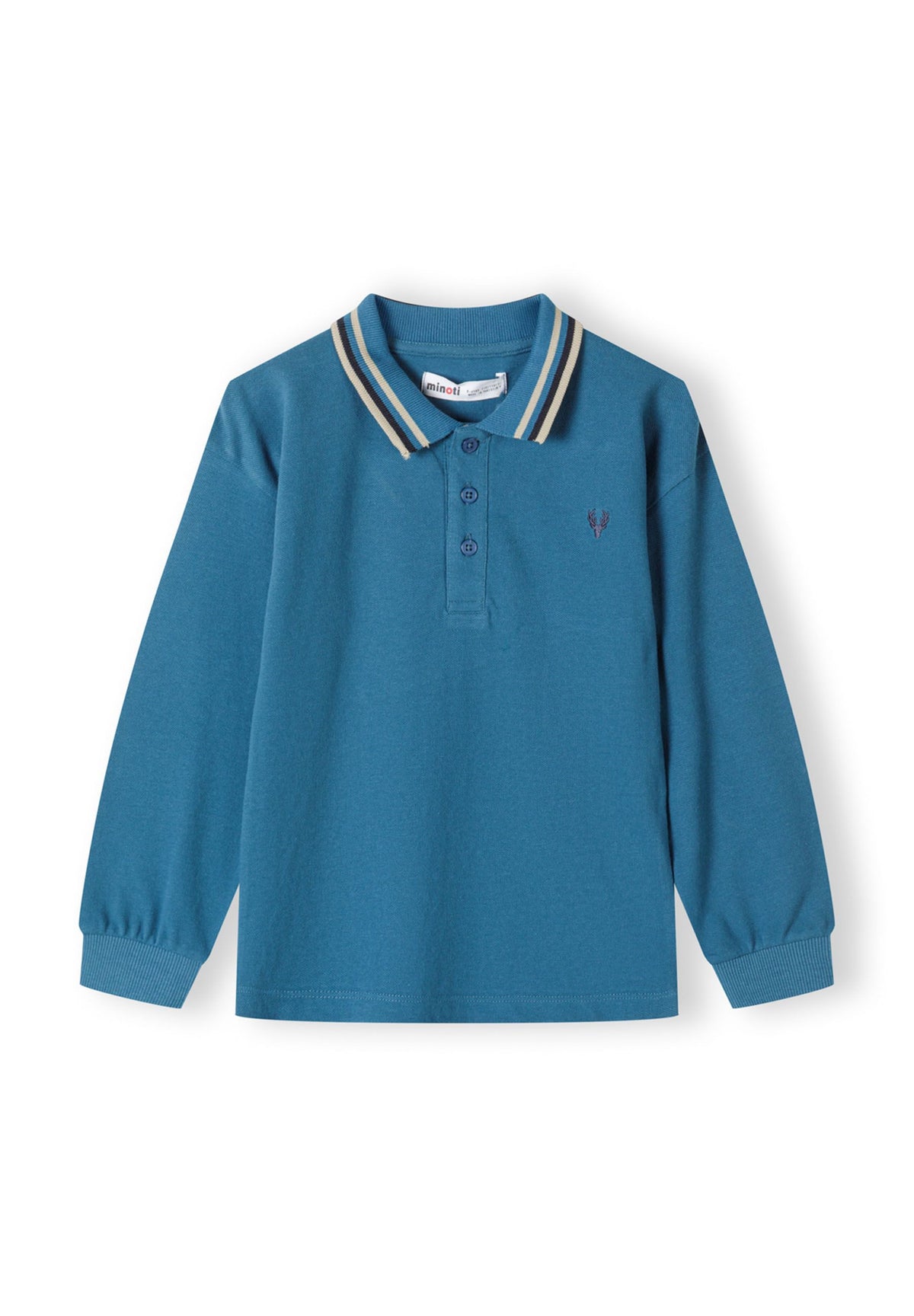Navy and teal long sleeve polos, teal front.