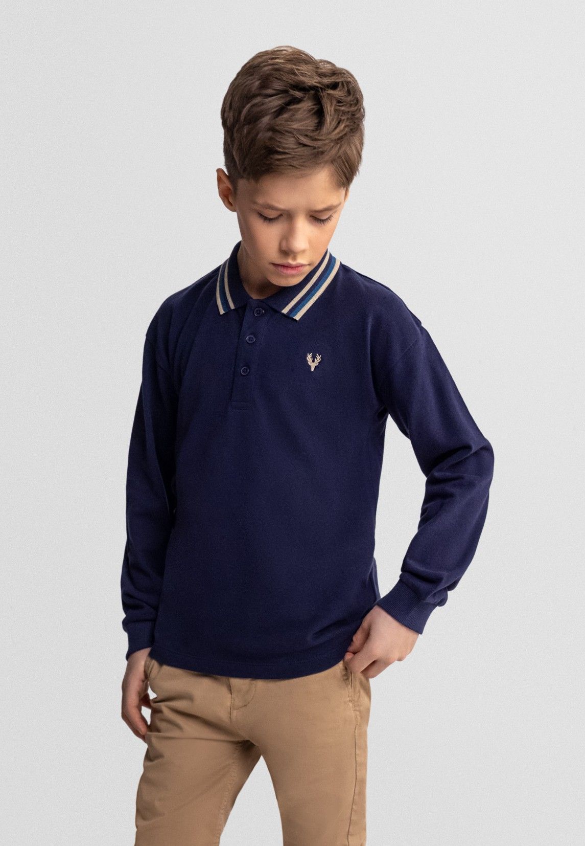 Long Sleeve Polo Shirts 2-Pack, Navy & Teal, Tipped Collar - 1