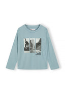 Boys 5 pack round neck long sleeve t shirts with prints 2-14y grey. Soft fabric with urban skate graphics for stylish comfort.