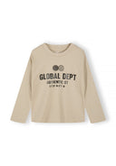 Boys 5 pack round neck long sleeve t shirts with prints 2-14y grey featuring a graphic logo print in a classic beige color. Comfortable cotton fabric.