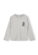 Boys 5 pack round neck long sleeve t shirts with prints 2-14y grey featuring graphic text design. Soft, breathable fabric for comfort.
