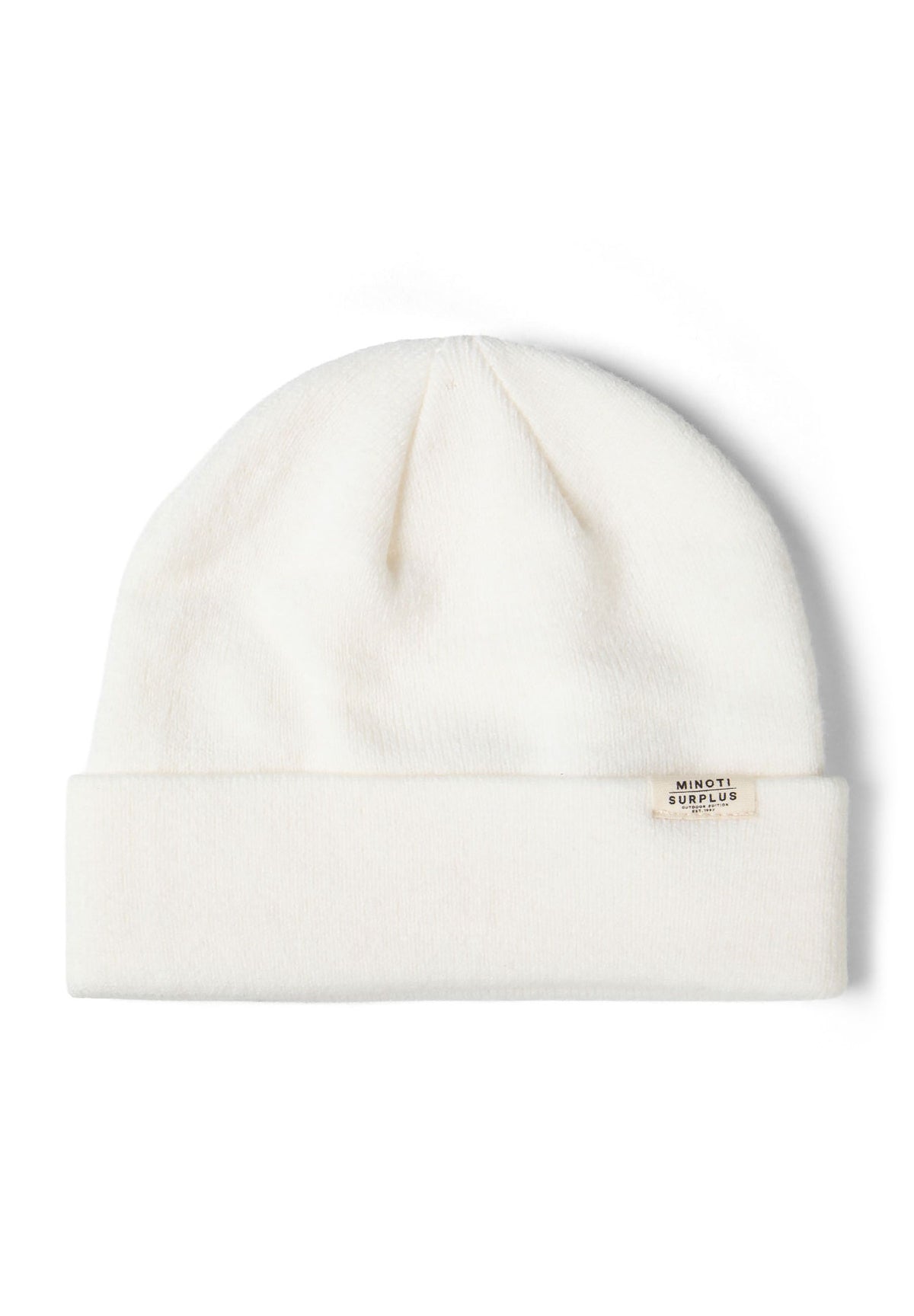 Black, cream and dark grey beanies, cream hat front.