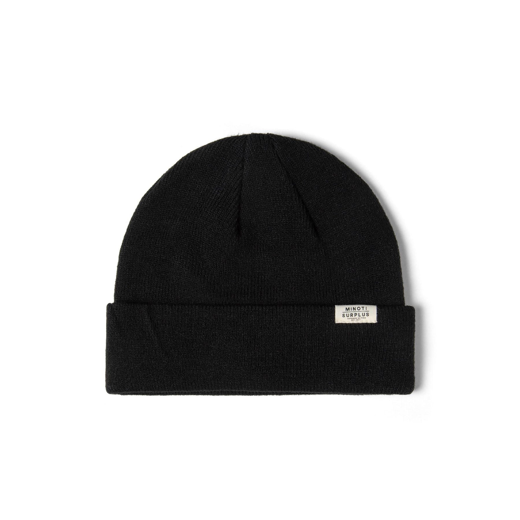 Single brown ribbed beanie hat on white background showing soft knit texture and white Minoti label on fold-up cuff