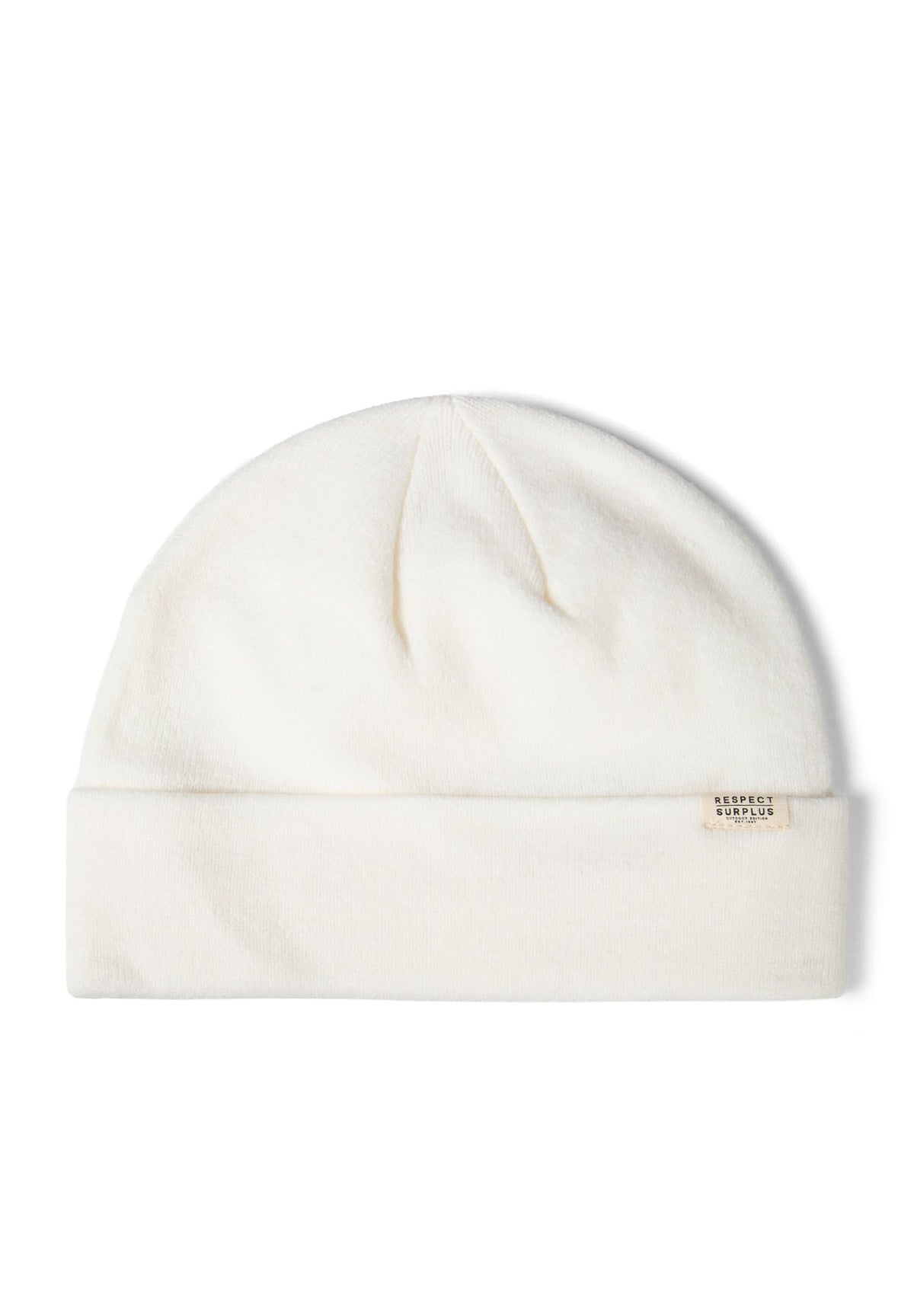 Black, dark grey and cream beanies, cream hat front.