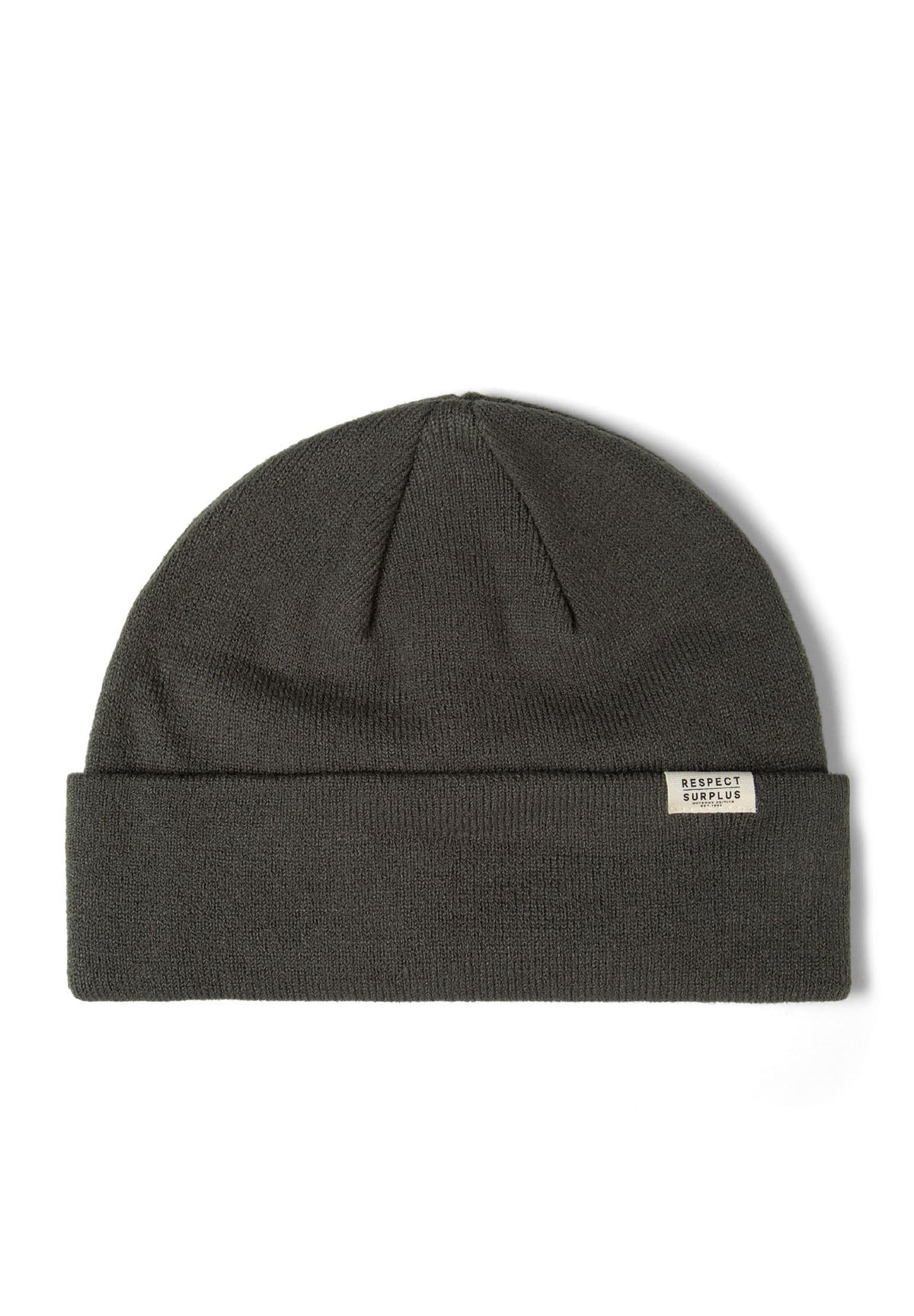 Black, dark grey and cream beanies, dark grey hat front.
