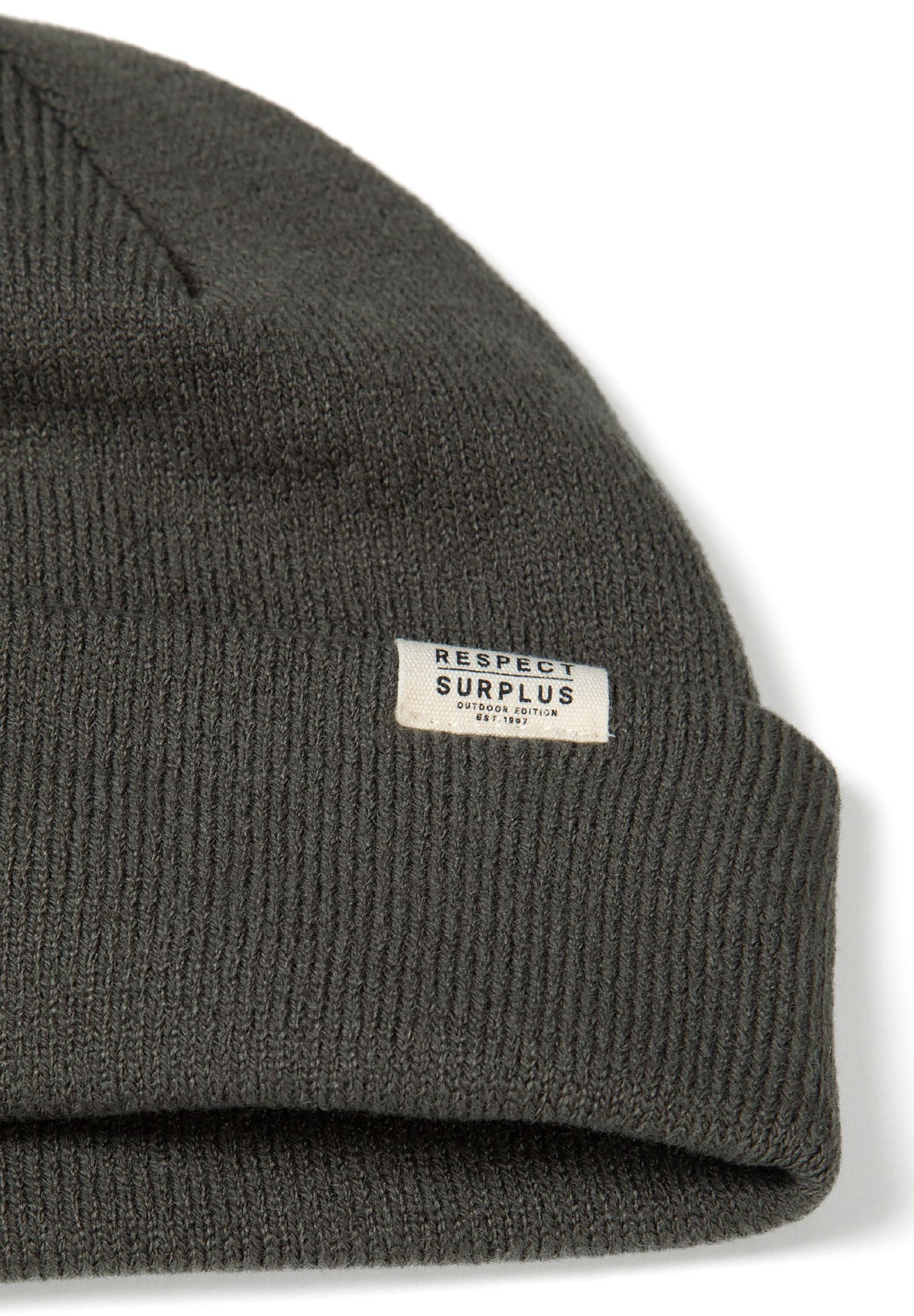 Black, dark grey and cream beanies, dark grey label detail.