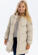 Długa pikowana kurtka zimowa z kapturem